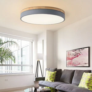 Lámpara de techo de madera LED redonda moderna cocina salón lámpara de techo - Imagen 1 de 15