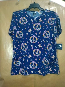 Zoe+Chloe Scrub Top Groovy Garden XL Z16213-GVYG Notch Neck 2Pockt NWT Free Ship - Picture 1 of 5