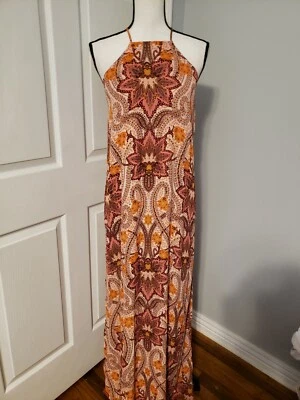 Maxi Vestido Pequeño GB Paisley Transparente Forrado Transparente Boho Nuevo con Etiquetas Largo Fluido Foto 1 de 4