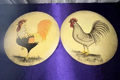 Juego de 2 placas de gallo de cerámica para colgar en la pared decoración del hogar Harvest Giftcraft Foto 1 de 4