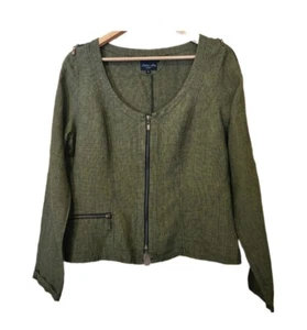 Olars Ulla, Size medium, Designer 100% linen jacket zip up, green & black design - Picture 1 of 18