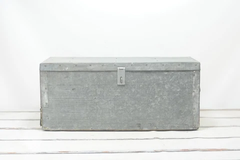 Vintage/Antique Hand Made Trunk, Carpenters Chest Covered in Ribbed Steel Drawer Cover