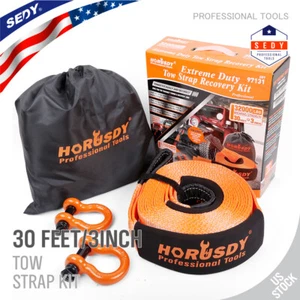 Nylon Heavy Duty Tow Strap Recovery 3"X30 FT 32,000 lbs 3/4 D Ring Shackles 2pcs - Picture 1 of 9