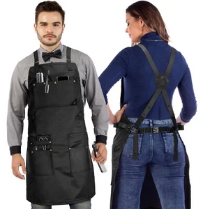 Barber Apron - Leather Straps, Pockets, Loops & Reinforcements, Crossback, Salon - Picture 1 of 14