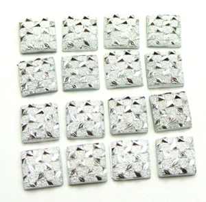 200 Silver Flatback Acrylic Glitter Square Rhinestone Cabochons 10X10mm - Picture 1 of 5