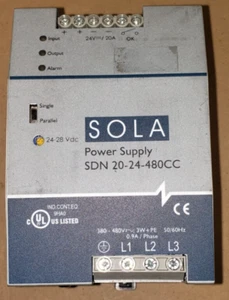 SOLA SDN 20-24-480CC POWER SUPPLY 24VDC 20A 380-480VAC 0.9A 3PH  USED - Picture 1 of 6