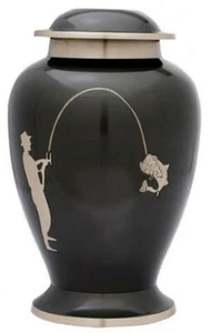 Large/Adult 200 Cubic Inch Brass Slate Fishing Memorial Funeral Cremation Urn - Picture 1 of 1