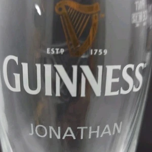 Set of Two (2) Guinness Beer 16 oz Clear Pint Glasses Raised Harp Logo JONATHAN - Picture 1 of 10