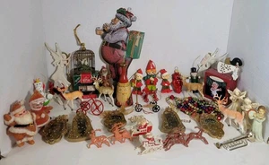 Vintage Christmas Lot #2 Ornaments Decor Plastic Santas Deer Collectibles - Picture 1 of 19