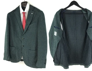 LBM 1911 Tailored Cotton Wool Silk Sport Coat Green 2Bth Blazer Italy Size 50 R - Picture 1 of 17