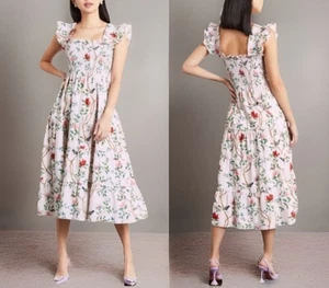 Vestido Hill House Ellie Siesta Pájaro Floral Volantes Calados Midi Talla M Diane Hill Usado en Excelente Condición - Imagen 1 de 12