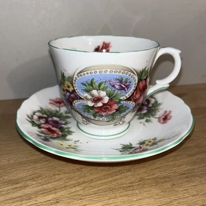 Tasse Thé Porcelaine Anglaise Crown Staffordshire Anniversary Greetings October - Imagen 1 de 6