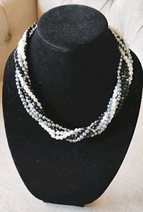 Monochrome Bead 6 Strand Necklace 20" Lobster Claw Clasp Office Formal Statement - Picture 1 of 7