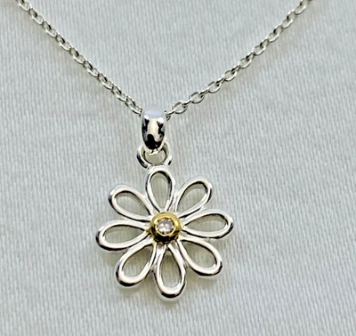 18K Gold & Sterling Silver Kit Heath Diamond Flower Necklace 16' / 18" NOS - Image 1 of 4