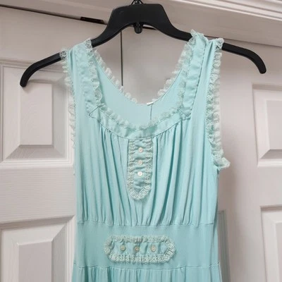 Camisón Vintage Penney's Adona Verde Como Nuevo Largo Encaje Volantes Tanque Talla 34 LEER Foto 1 de 4