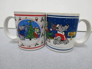 Juego de 2 tazas de Navidad vintage 1987 Pound Puppies años 80 Tonka United Silver - Imagen 1 de 10