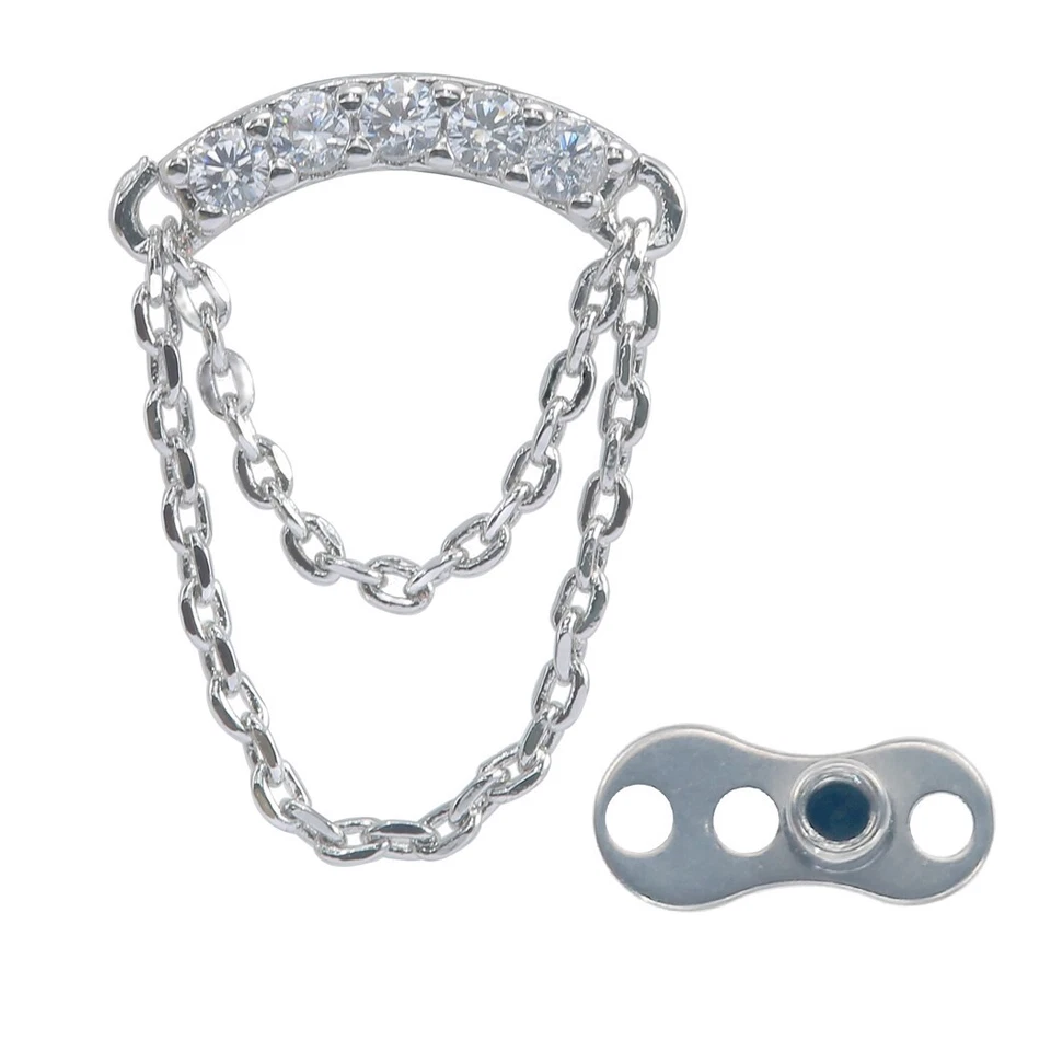 14G G23 Titanium Base Clear CZ Dermal Anchor Top Piercing Body Jewelry - Image 1 of 4