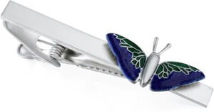 Pretty Butterfly Shape With Blue Sapphire & Green Emerald Stylish Men's Tie Clip - Picture 1 of 7