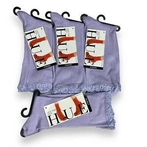Lace Trim Hue Light Purple Socks One Size Fits Most Women’s 4 Pair Pack - Picture 1 of 4
