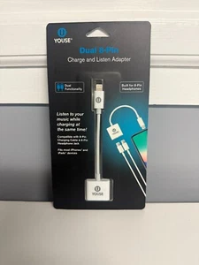 U Youse Dual 8-Pin Charge and Listen Adapter for 8-Pin adapter for iPhones/iPads - Picture 1 of 2