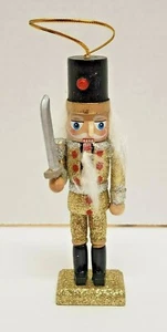 5" TALL GOLD GLITTER WOODEN NUTCRACKER CHRISTMAS TREE ORNAMENT NEW 603J - Picture 1 of 4