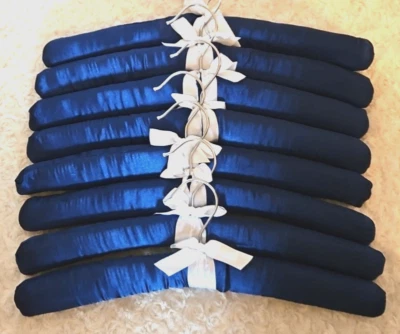 Lote de 8 cintas acolchadas cubiertas de satén vintage azul marino blanco Foto 1 de 4