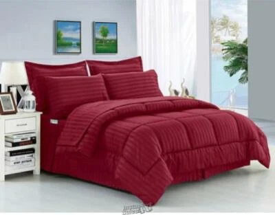 Dobby Stripe 8-pc. Comforter Set Burgundy Full Queen - Image 1 of 2