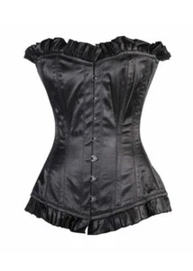 New Satin  Lace Up Steel Boned Overbust Corset Top Basque Bustier Waist Trainer - Picture 1 of 4