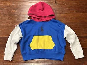 Polo Ralph Lauren Pink Blue Girls Small Colorblock Logo Pony Hoodie Sweatshirt - Picture 1 of 10