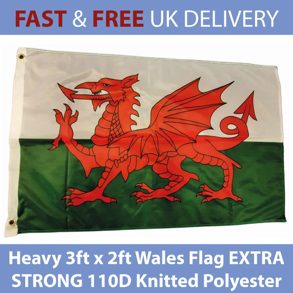 Heavy 3ft x 2ft Wales Flagpole Flag EXTRA STRONG 110d Knitted Polyester - Image 1 of 4