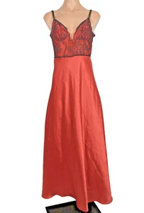 RARE Vtg 90s Victoria’s Secret Long Silk Maxi Slip Dress Nightgown Red Black L - Picture 1 of 10