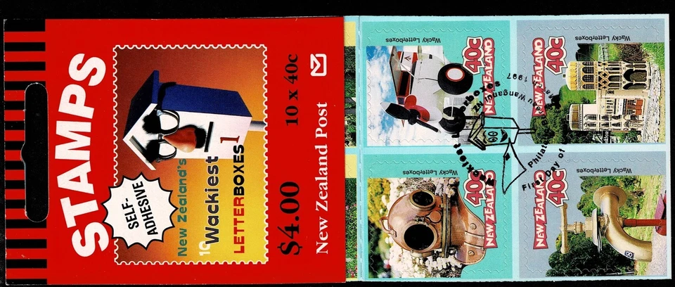 NEW ZEALAND - 1997 WACKIEST LETTERBOXES BOOKLET - Sc#SB 86 - CTO - NZ 38 - Image 1 of 1