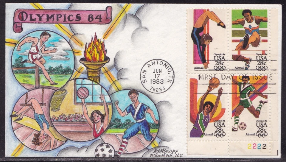 SCOTT C104A OLYMPICS '84 DOROTHY KNAPP HAND PAINTED FIRST DAY COVER FDC - Image 1 of 1