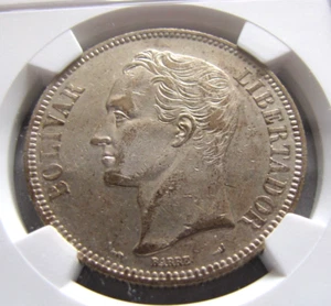 Venezuela KM24.2, 5 Bolivars 1901 NGC AU details (cleaned). Very rare grade ! - Picture 1 of 4
