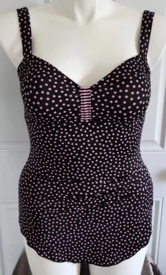Maxine Of Hollywood Women's Sleeveless Swim Dress Black/Pink Polka Dot Size 10 - Image 1 of 4