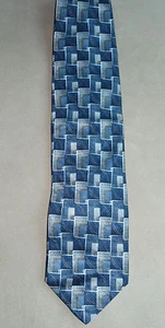 Corbata geométrica Pronto Uomo Italia azul marino plata oro 100 % seda usada en excelente estado - Imagen 1 de 9