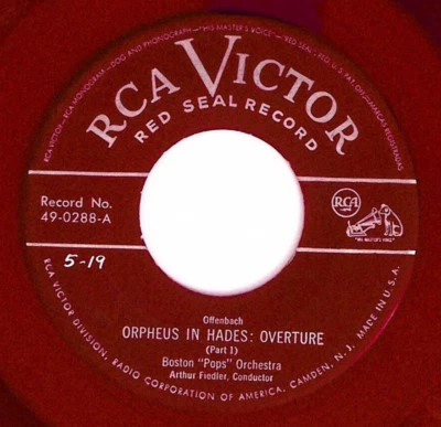 BOSTON "POP" ORCH. ORPHEUS IN HADES: OVERTURE RED TRANS. VINYL 45 75-48 - Image 1 of 3