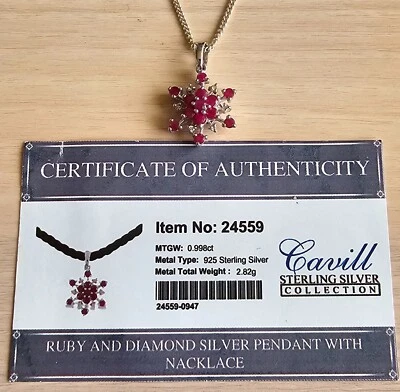 Ruby and Diamond  Set Pendant and Earrings Solid Sterling Silver as pictured - Image 1 of 4
