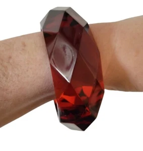 Brazalete Brazalete Lucite Vintage Diamante Facetas Rojo Ancho Grueso - Imagen 1 de 7
