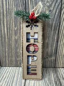 Rustic Wooden Hope Ornament With Plaid Cutout & Pinecone Accents - Picture 1 of 5