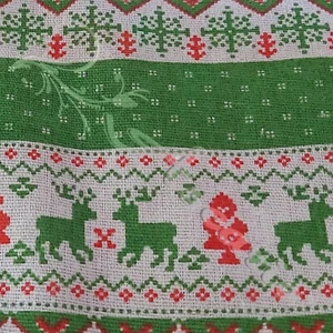 Scandi Christmas Green Cotton Rich Linen Look Fabric Upholstery Curtain 54" - Picture 1 of 4