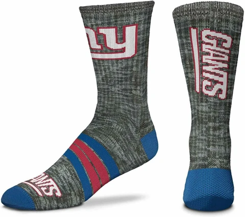 New York Giants Football Charcoal Grey RMC Quad Stripe Deuce Crew Socks Cover