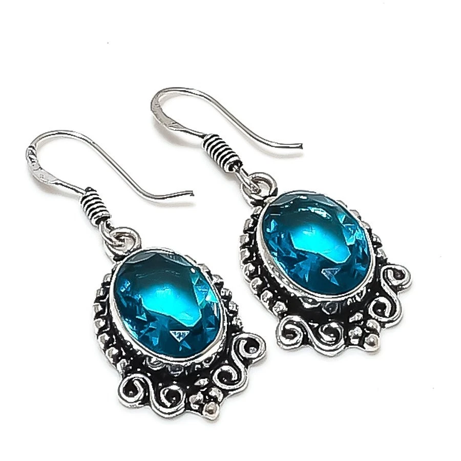 London Blue Topaz Gemston 925 Sterling Silver Jewelry Earrings Size 1.5" - Image 1 of 1