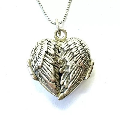 Sterling Silver Opening Angel Wings Locket Pendant Necklace 9.3 grams - Image 1 of 4