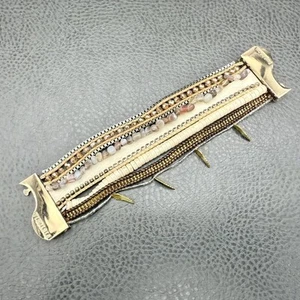 Emerson Victoria Bracelet Gold Tone Beaded Agate Shell Boho Layered Cuff 8 Inch - Picture 1 of 8