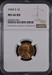 1944-S 1C RD Lincoln Wheat One Cent NGC MS66RD 6545547-025 - Picture 1 of 2