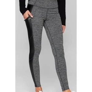 Athleta Fischgrät schwarz Seiteneinsatz Reißverschlusstaschen hoher Bund Leggings Medium - Bild 1 von 7