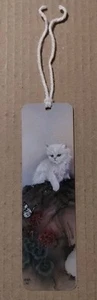 Vtg Quality Artworks Bookmark 1980s 90s Lena Liu - White Kitten w/ Butterfly - Foto 1 di 6
