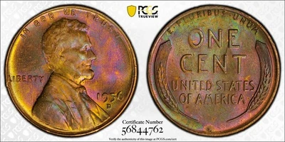 1956-D Lincoln Wheat Cent, PCGS MS65RB, Rainbow Toned! - Image 1 of 4