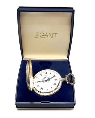 Mint LeGANT Pocket Watch 17J with Deer Hunting Scene in Orig Case 1977 Vintage - Image 1 of 4